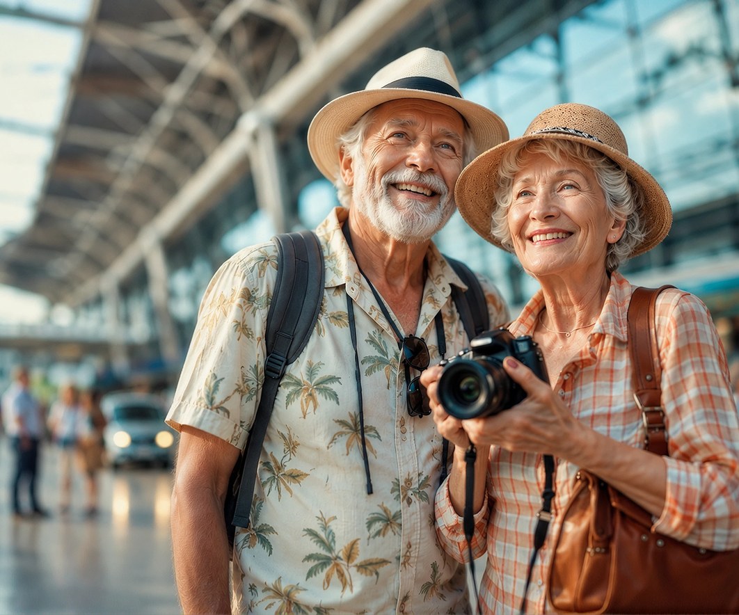 Casal idoso no aeroporto